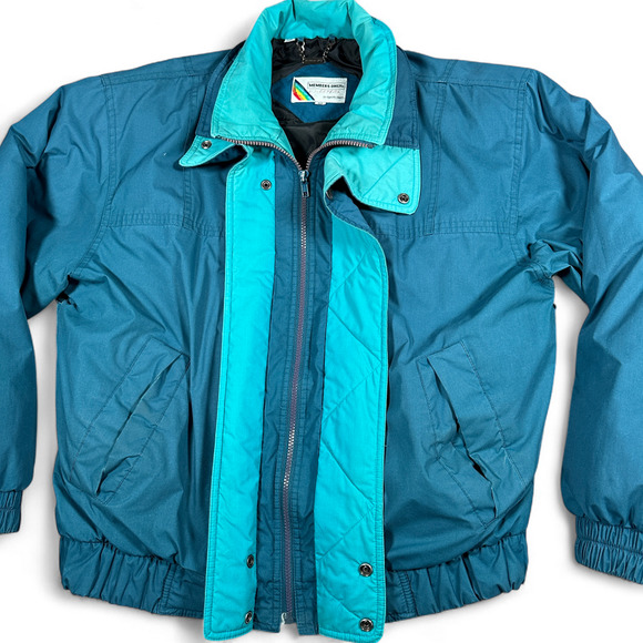 Vintage Members Only Jacket Adult LARGE Green Bomber Down Puffer Race Series 80s - Picture 7 of 13